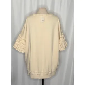 NWT!!‎ FREE PEOPLE Doily Sweatshirt Heart Ivory Blue Eyelet Lace Bohemian Small thumbnail 9