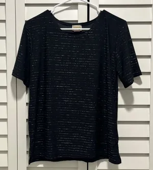 Vintage 90s Y2K black silver evening top‎ small Liana short sleeve stretchy top thumbnail 1