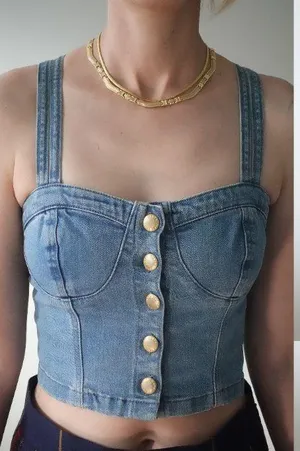 Moto Cross Back Strap Button Up Denim Crop Top Size 6 / 38 / M thumbnail 4