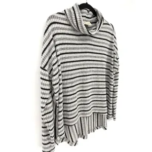 Anthropologie Saturday Sunday Cowl Turtleneck Sweater M Grey Black Striped thumbnail 2