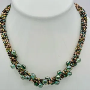 Artisan Beaded Necklace with Green and Brown Accents thumbnail 1