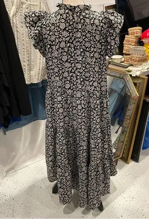 Adorable Black and white floral boho ruffle maxi dress pinch thumbnail 11