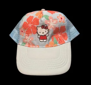 Hello Kitty Light Blue with Coral Floral Print Mesh Back Baseball Cap, One Size. thumbnail 1