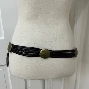 Braided Brass Medallion Belt XL Brown Boho Western Festival Faux Leather VTG thumbnail 5