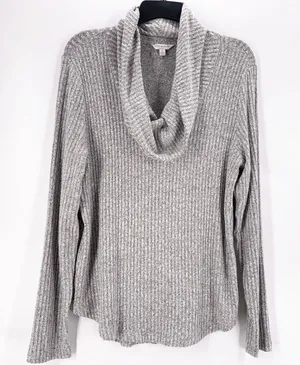 Lucky Brand Heather Grey Bonne Chance Hi-Low Ribbed Mock Cowl Neck Sweater thumbnail 1