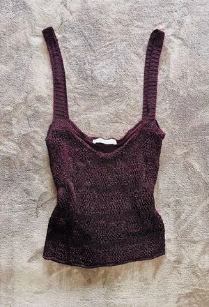 ZARA Knit Silky Stretch Plum Purple Lined Sweater Tank Top Women’s Sz M EUC thumbnail 1