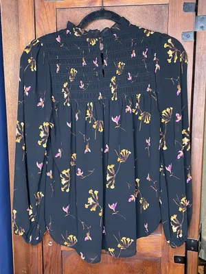 Madewell Womens Georgette Falling Freesias Blouse Medium Smocked Floral Ruffle thumbnail 5
