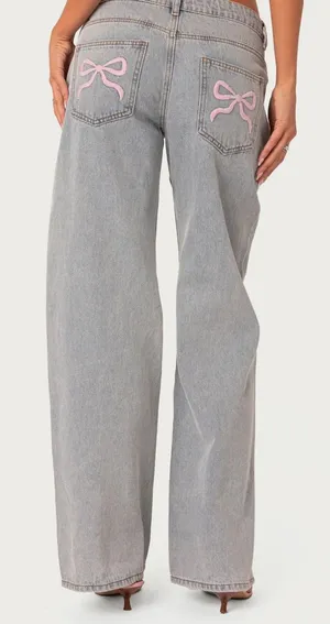 Edikted Bow Pocket Low Rise Baggy Jeans Size XS thumbnail 1