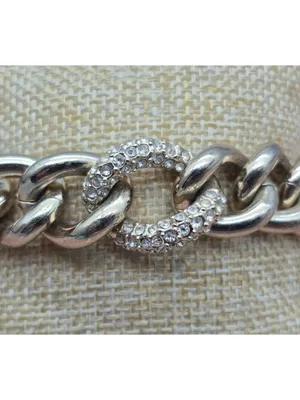 Victoria’s Secret Pave Set Crystal Chunky Gold Curb Chain Toggle Bracelet thumbnail 3