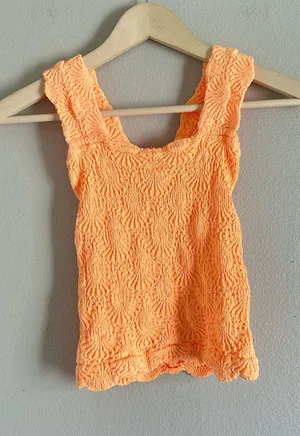 Free People Intimately Orange Love Letter Tank Top Sz XS /S Square Neck Textured thumbnail 1