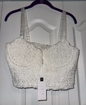 Astr White Textured Bustier Crop Top with Underwire thumbnail 1