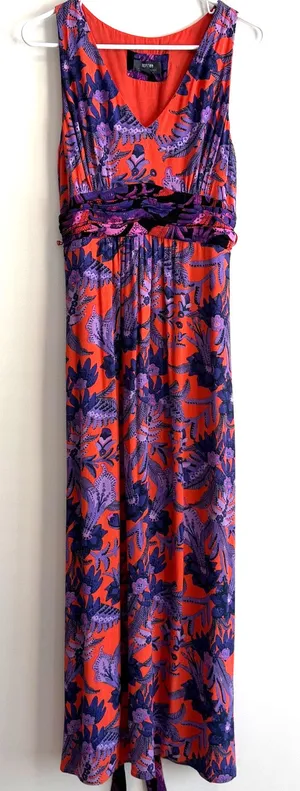 Maeve Anthropologie Macie Maxi Dress Women's 4 Purple Floral Print Orange Belt thumbnail 1