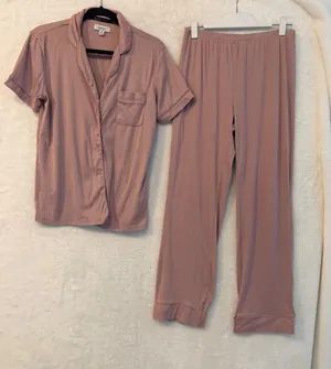 Nicole Miller New York Pajama Set Womens Small Pink Ribbed Knit 2pc Loungewear thumbnail 1