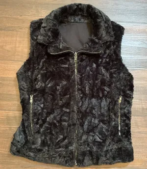 Armani Exchange Reversible Faux Fur Vest Black Full Zip Pockets Small Luxury thumbnail 1