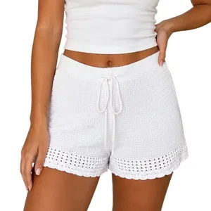 Aerie White Knit Drawstring Shorts Pointelle Eyelet Trim Size Medium Loungewear thumbnail 1