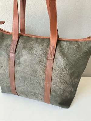 Mark Cross Vintage Army Green Leather Large Tote Shoulder Bag 19”x15” thumbnail 4