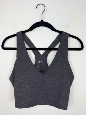Quince Ultra Soft Cropped V-Neck Tank Top Heather Charcoal Gray Women's Medium thumbnail 2