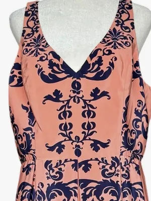 Amanda Uprichard Pink Coral and‎ Navy 100% Silk Floral Mini Dress Sz L thumbnail 3