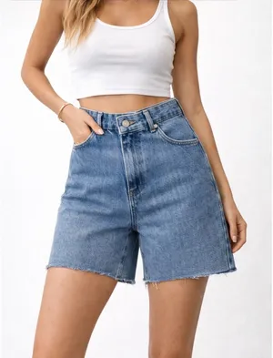 Y2K 90s High Waist Asymmetrical Denim Shorts Womens S Blue Mom Jean Summer thumbnail 1