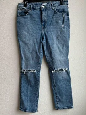 Good American Good Classic High Rise Medium Wash Distressed Jeans Size 14 / 32 thumbnail 1