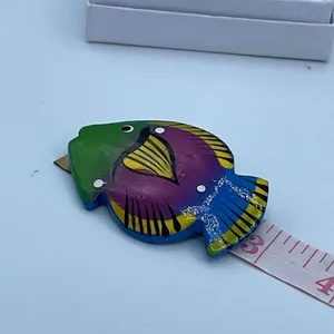 Bright fun Artisan made lightweight wooden fish brooch thumbnail 5