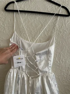 Lucy in the Sky Satin Jaquard Ruffle Mini Dress White Small NWT FLAW thumbnail 5
