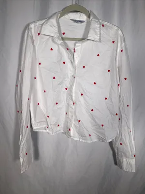 Old Navy Womens Heart Cropped Button Down Shirt Medium Tall New With Tags thumbnail 1