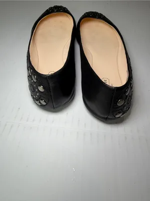 Coach Black Leather Studded Round-Toe Flats measure size 7 thumbnail 9