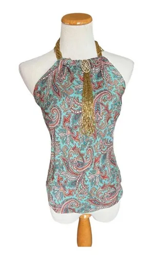 Womens Anthropologie Rush Floral Beaded Neckline Choker Silk Sleeveless Top - 6 thumbnail 1