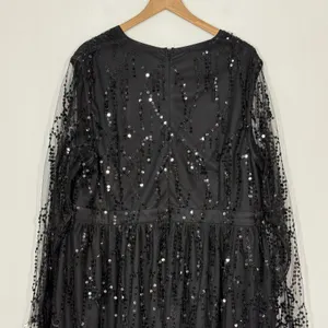 Double Crazy Sequin Mini Dress Plus Size 4XL Black Deep V-Neck Party Club Fringe thumbnail 5