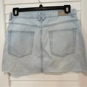 New Zara Ripped Denim Mini Skirt Sz L Distressed Hem Light Blue NWT thumbnail 8