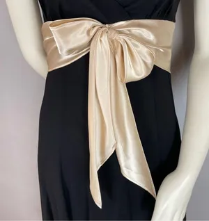 Vintage Chiffon Dress Bow Waist Satin V-Neck Sheer Sleeveless Homecoming Holiday thumbnail 7
