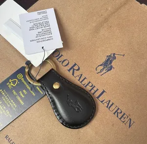Polo Ralph Lauren Men's Women's Keychain Key Fob Leather Black NWT. thumbnail 1