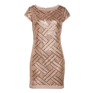 Eliza J Size 6 Rose Gold Sequin Mesh Lattice Sheath Cocktail Mini Dress Cocktail thumbnail 2
