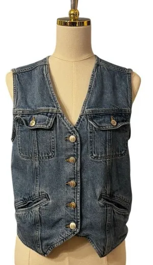 Reformation Jacqui Denim Vest Cayman Wash Button-Front Vest Back Cinch Size S thumbnail 1