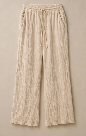 Abercrombie & Fitch Women Pants L Beige Wide Leg Crinkle Drawstring Waist thumbnail 1