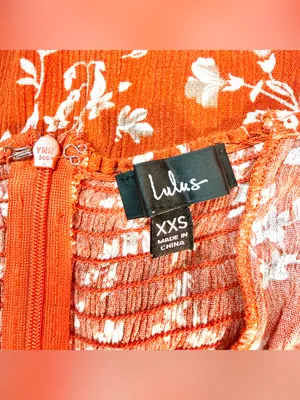 LULUS Women’s Garden Date Red Orange Floral Print Ruffle Midi Dress size XXS thumbnail 5