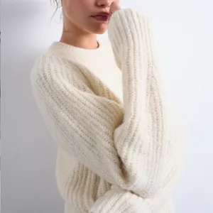 Topshop Cream Knit Sweater - Rib Puff Sleeve Sweater thumbnail 3
