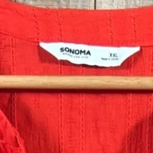 Sonoma Boho Orange Red Tiered Dress XL Tassel Tie Cotton Ruffle Sleeve Lace thumbnail 8
