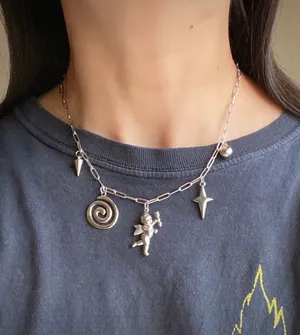 Handmade vintage retro boho fairy funky y2k grunge style fully stainless steel necklace👼🌀⭐️ thumbnail 7