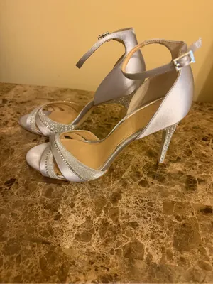 Jewel Badgley Mischka Silver Crisscross front Ankle-Strap Rhinestone Heels thumbnail 3