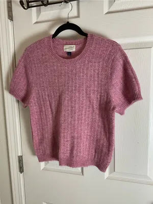 NWT Universal Thread Pink Pointelle Short Sleeve Knit Sweater Top Size L thumbnail 2