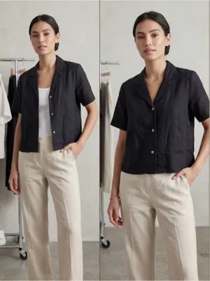 Quince 100% European Linen Black Women’s Short-Sleeve Button-Down Shirt Size XS thumbnail 2