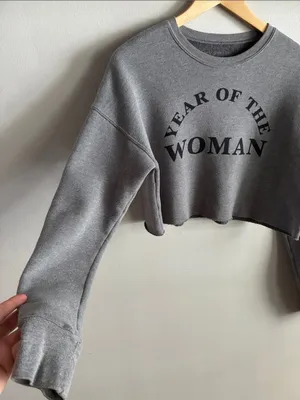 My Sister Year of the Woman Cropped Sweatshirt Gray Oversized Graphic Pullover thumbnail 3