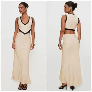 Princess Polly Womens Keila Lace Trim Cutout Romantic Maxi Dress Cream Size 4 thumbnail 2