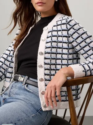 🌟 Veronica Beard 🌟 Lavigne Tweed Knit Sweater Cardigan Jacket Blue / White Xs thumbnail 2
