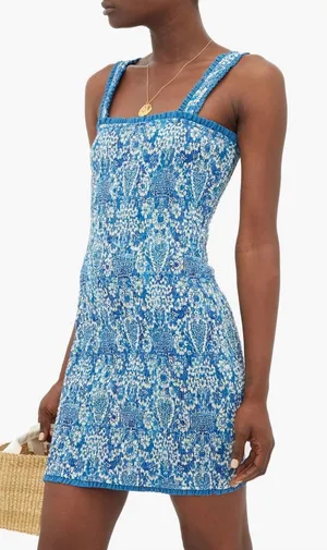 Rhode Mini Dress Blue Smocked Ruffle Strap Paisley Print Bodycon Sundress thumbnail 1