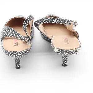 JustFab Mariona Black White Textured Slingback Kitten Heels Size 8.5 Pointed Toe thumbnail 5