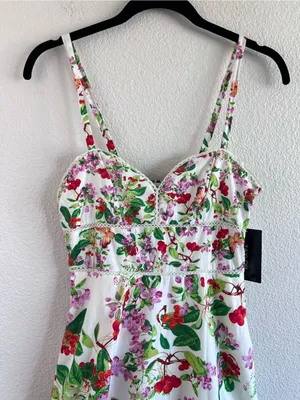 NWT Taylor Tiered Ruffle Pink Floral Midi Dress Sweetheart Neckline Cottagecore thumbnail 2
