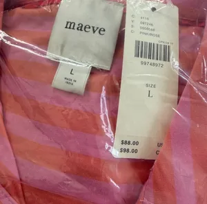 NWT Anthropologie Maeve Monogrammed M Button Down Crop Top Pink Size large thumbnail 3